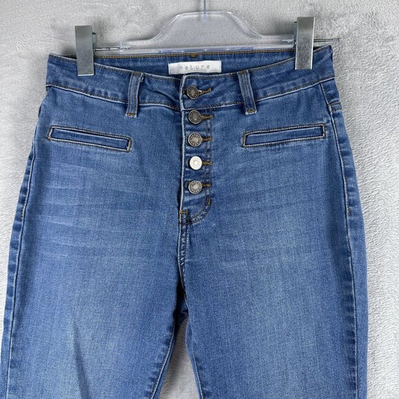 Nature Flare Leg Jeans Womens Size 26 Mid Rise Button Fly Coin Pockets Blue - Picture 3 of 12